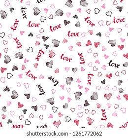 Dark Red vector seamless cover with quote LOVE YOU, hearts. Illustration with words of love, hearts in abstract style. Design for textile, fabric, wallpapers.