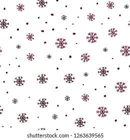 Dark Red vector seamless cover with beautiful snowflakes. Glitter abstract illustration with crystals of ice. Template for business cards, websites.