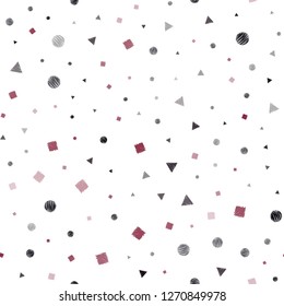 Dark Red vector seamless cover with polygonal style with circles. Glitter abstract illustration with spheres, squares, lines. Trendy design for wallpaper, fabric makers.