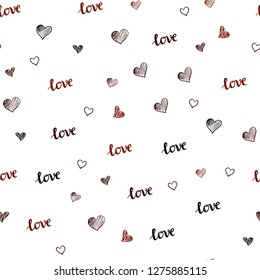 Dark Red vector seamless cover with quote LOVE YOU, hearts. Illustration with phrase LOVE YOU, hearts for valentine's day. Design for textile, fabric, wallpapers.