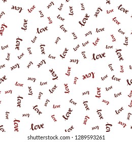 Dark Red vector seamless cover with quote LOVE YOU. Decorative illustration with words of love in abstract style. Pattern for trendy fabric, wallpapers.