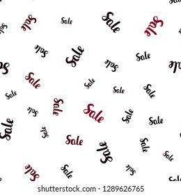 Dark Red vector seamless cover with symbols of sales. Colored words of sales with gradient on white background. Backdrop for mega promotions, discounts.