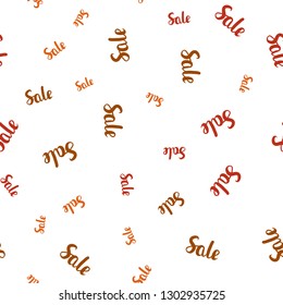 Dark Red vector seamless cover with symbols of sales. Colored words of sales with gradient on white background. Backdrop for mega promotions, discounts.