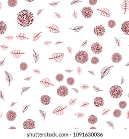 Dark Red vector seamless doodle pattern with leaves and flowers. Decorative design in Indian style on white background. Completely new template for your brand book.