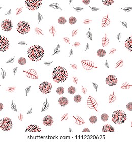 Dark Red vector seamless doodle template with leaves and flowers. Leaves and flowers with gradient on white background. Elegant pattern for your brand book.