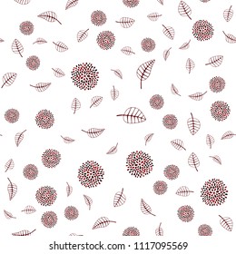 Dark Red vector seamless doodle pattern with leaves and flowers. Doodle illustration of leaves and flowers in Origami style. Textured pattern for a website, banner.