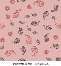 Dark Red vector seamless doodle background with leaves and flowers. Doodle illustration of leaves and flowers in Origami style. Hand painted design for web, leaflet, textile.