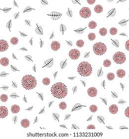 Dark Red vector seamless doodle backdrop with leaves and flowers. Colorful abstract illustration with leaves in doodle style. The best blurred design for your business.
