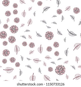 Dark Red vector seamless doodle pattern with leaves and flowers. Illustration with doodles on abstract template. Elegant pattern for your brand book.