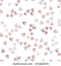 Dark Red vector seamless doodle pattern with leaves. Sketchy doodles with leaves on blurred background. Pattern for design of fabric, wallpapers.