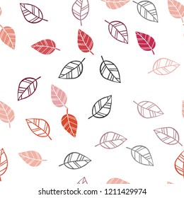 Dark Red vector seamless doodle pattern with leaves. Sketchy doodles with leaves on blurred background. Pattern for design of window blinds, curtains.