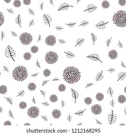 Dark Red vector seamless doodle backdrop with leaves, flowers. Leaves, flowers in doodle style on white background. Pattern for design of window blinds, curtains.
