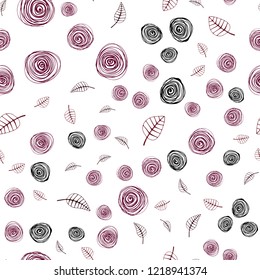 Dark Red vector seamless doodle background with leaves and flowers. Colorful illustration in doodle style with leaves, flowers. Template for business cards, websites.