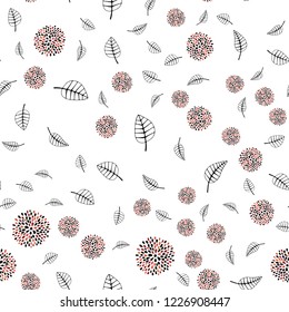 Dark Red vector seamless doodle texture with leaves, flowers. Colorful illustration in doodle style with leaves, flowers. Pattern for design of fabric, wallpapers.