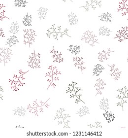 Dark Red vector seamless doodle backdrop with branches. Shining colored illustration with leaves and branches. Pattern for design of fabric, wallpapers.