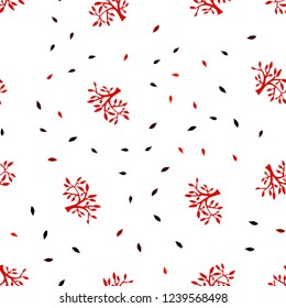 Dark Red vector seamless doodle backdrop with leaves, branches. Leaves and branches with gradient on white background. Template for business cards, websites.