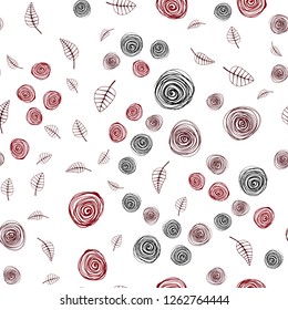 Dark Red vector seamless doodle pattern with leaves and flowers. Leaves, flowers in natural style on white background. Pattern for trendy fabric, wallpapers.