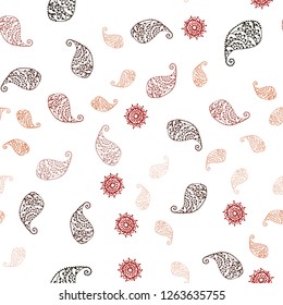 Dark Red vector seamless doodle background with leaves and flowers. Leaves and flowers with gradient on white background. Template for business cards, websites.