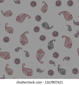 Dark Red vector seamless doodle layout with leaves and flowers. Abstract illustration with leaves, flowers in doodles style. Pattern for wallpapers and coloring books.