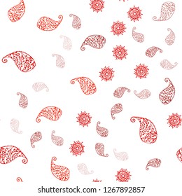 Dark Red vector seamless doodle pattern with leaves and flowers. Leaves, flowers in natural style on white background. Design for textile, fabric, wallpapers.