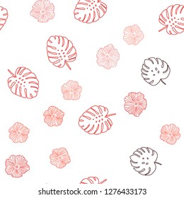 Dark Red vector seamless doodle texture with flowers, leaves. Decorative design in Indian style on white background. Template for business cards, websites.