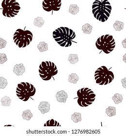 Dark Red vector seamless doodle pattern with flowers, leaves. Sketchy doodles on white background. Texture for window blinds, curtains.