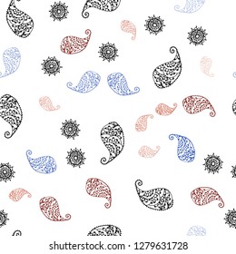 Dark Red vector seamless doodle pattern with leaves and flowers. Creative illustration in blurred style with leaves, flowers. Design for textile, fabric, wallpapers.