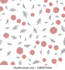 Dark Red vector seamless doodle pattern with leaves, flowers. Shining colorful illustration with leaves, flowers. Pattern for design of fabric, wallpapers.
