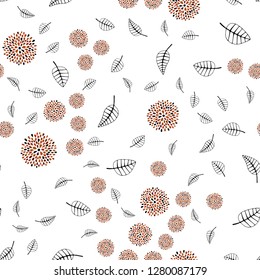Dark Red vector seamless doodle pattern with leaves, flowers. Colorful illustration in doodle style with leaves, flowers. Pattern for design of fabric, wallpapers.