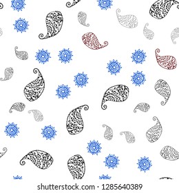 Dark Red vector seamless doodle pattern with leaves and flowers. Decorative design in Indian style on white background. Texture for window blinds, curtains.
