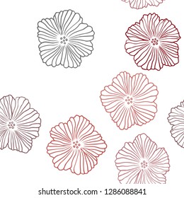 Dark Red vector seamless doodle template with flowers. Sketchy doodle flowers on white background. Texture for window blinds, curtains.