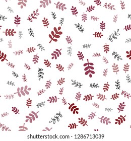 Dark Red vector seamless doodle texture with leaves, branches. Illustration with doodles on abstract template. Design for textile, fabric, wallpapers.