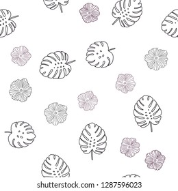 Dark Red vector seamless doodle pattern with flowers, leaves. Creative illustration in blurred style with leaves, flowers. Texture for window blinds, curtains.
