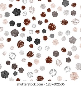 Dark Red vector seamless doodle pattern with leaves, flowers. Sketchy doodles on white background. Design for wallpaper, fabric makers.