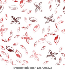 Dark Red vector seamless doodle template with leaves. leaves on blurred abstract background with gradient. Pattern for design of fabric, wallpapers.