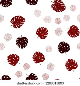 Dark Red vector seamless doodle background with flowers, leaves. Colorful illustration in doodle style with leaves, flowers. Template for business cards, websites.