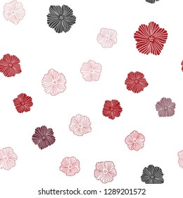 Dark Red vector seamless doodle pattern with flowers. Illustration with colorful abstract doodle flowers. Pattern for trendy fabric, wallpapers.
