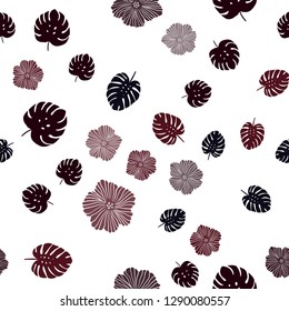 Dark Red vector seamless doodle backdrop with flowers, leaves. Abstract illustration with leaves, flowers in doodles style. Template for business cards, websites.