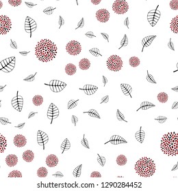 Dark Red vector seamless doodle pattern with leaves, flowers. Shining colorful illustration with leaves, flowers. Design for textile, fabric, wallpapers.