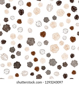 Dark Red vector seamless doodle backdrop with leaves, flowers. Brand new colored illustration with leaves and flowers. Template for business cards, websites.