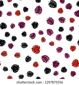 Dark Red vector seamless doodle layout with leaves. leaves on blurred abstract background with gradient. Texture for window blinds, curtains.