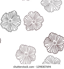 Dark Red vector seamless doodle template with flowers. Doodle illustration of flowers in Origami style. Design for textile, fabric, wallpapers.