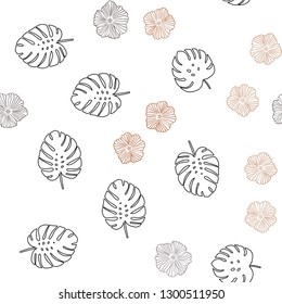 Dark Red vector seamless doodle pattern with flowers, leaves. Doodle illustration of leaves and flowers in Origami style. Design for textile, fabric, wallpapers.