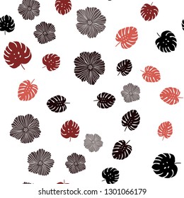 Dark Red vector seamless doodle background with flowers, leaves. Glitter abstract illustration with leaves and flowers. Texture for window blinds, curtains.
