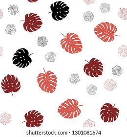 Dark Red vector seamless doodle template with flowers, leaves. Shining colored illustration with leaves and flowers. Design for wallpaper, fabric makers.