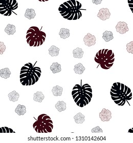 Dark Red vector seamless doodle backdrop with flowers, leaves. Decorative design in Indian style on white background. Texture for window blinds, curtains.