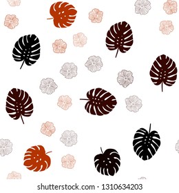 Dark Red vector seamless doodle background with flowers, leaves. Brand new colored illustration with leaves and flowers. Design for wallpaper, fabric makers.
