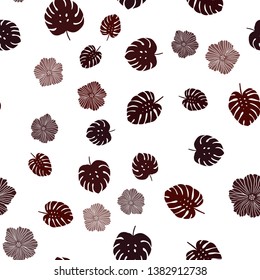 Dark Red vector seamless doodle template with flowers, leaves. Leaves and flowers with gradient on white background. Pattern for trendy fabric, wallpapers.