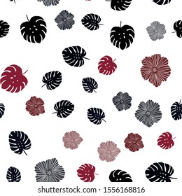 Dark Red vector seamless doodle layout with flowers, leaves. Modern abstract illustration with leaves and flowers. Template for business cards, websites.