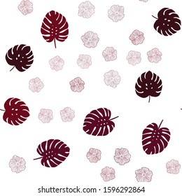 Dark Red vector seamless doodle layout with flowers, leaves. Decorative design in Indian style on white background. Pattern for trendy fabric, wallpapers.